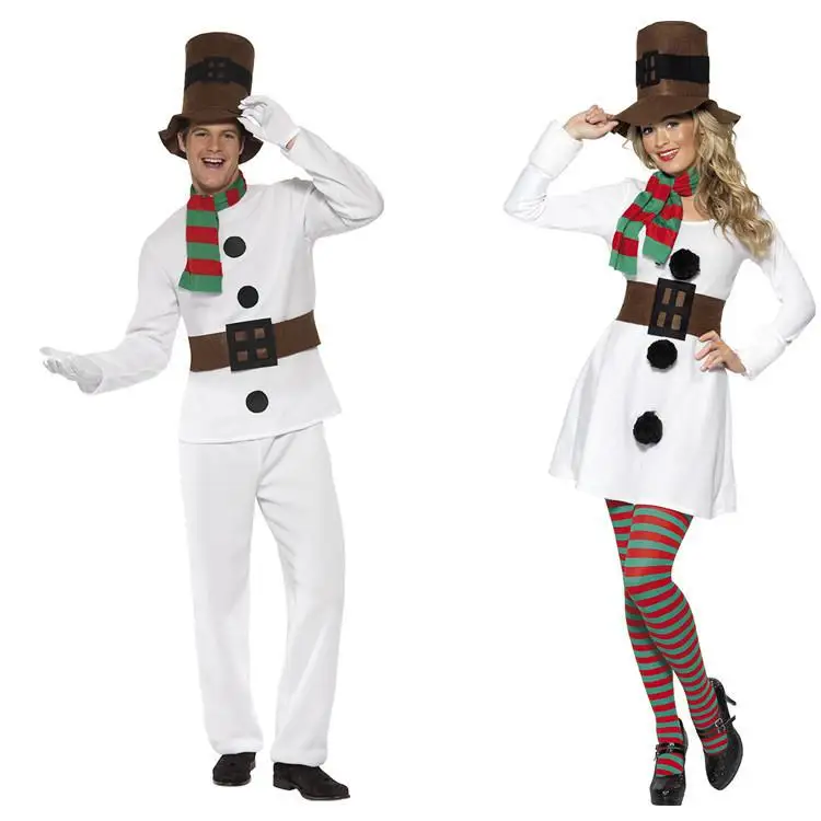 Costume de Couple blanc S Claus loween Cisas, ensemble de vêtements pour hommes adultes, Costume de bonhomme de neige, Costume de scène ethnique pour dames...