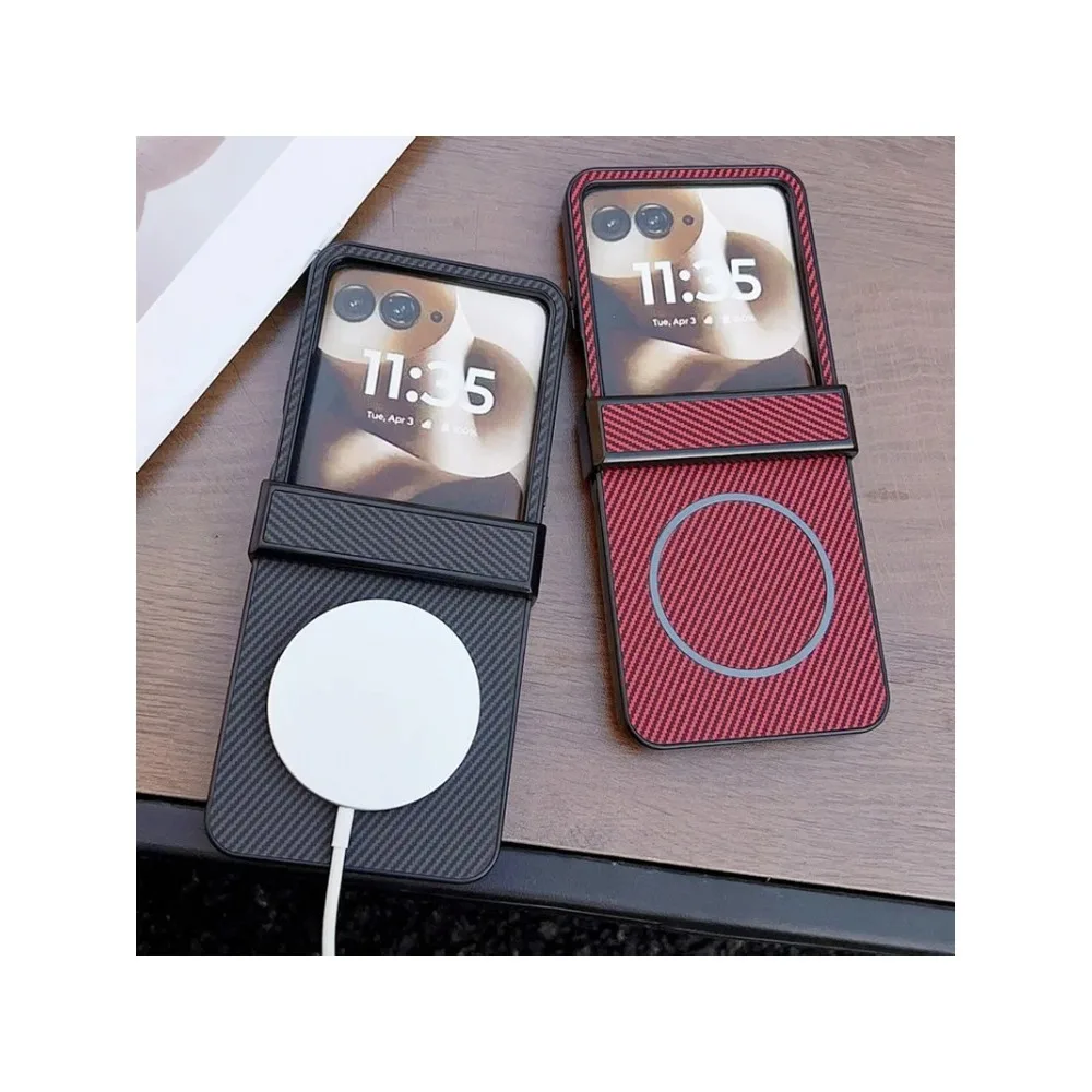 Роскошный деловой магнитный чехол для телефона из углеродного волокна для Motorola Razr 60 50 Ultra 2025 + 2024, защитный чехол для беспроводного зарядного устройства