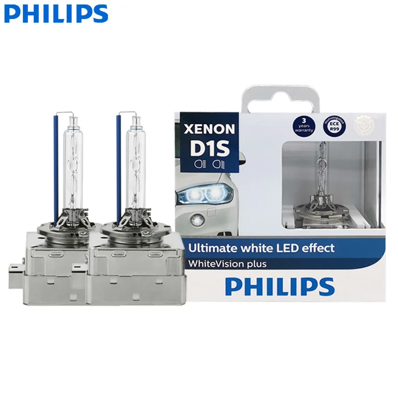 Philips D1S 35W 5000K WhiteVision Plus White Color LED Effect Xenon HID Bulb Auto Headlight +120% More Vision 85415WHV2X2, Pair