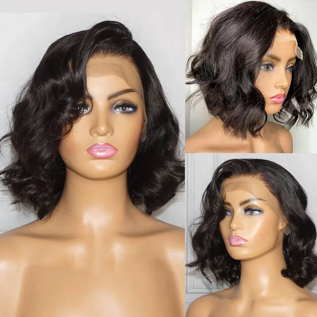 Body Wave 100% Short Bob Wigs Human Hair Cheap Wigs 8 10 12Inch Indian Lace Closure Wigs For Black Women 13x4 Lace Frontal Wig