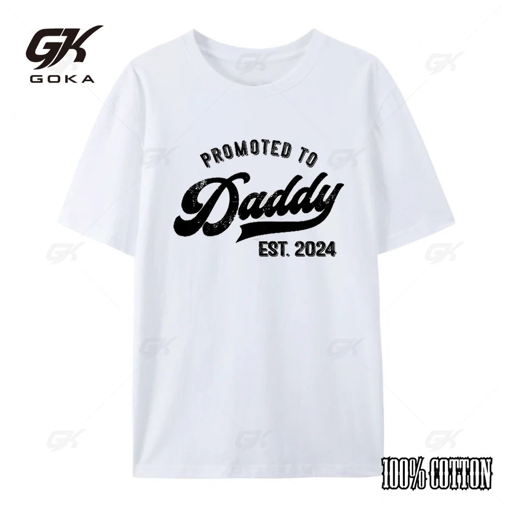 Promoted To Daddy 2024 Funny Humor New Dad Baby First Time Men's Graphic Pure Cotton T-Shirt Hip Hop Cotton Tops Tees