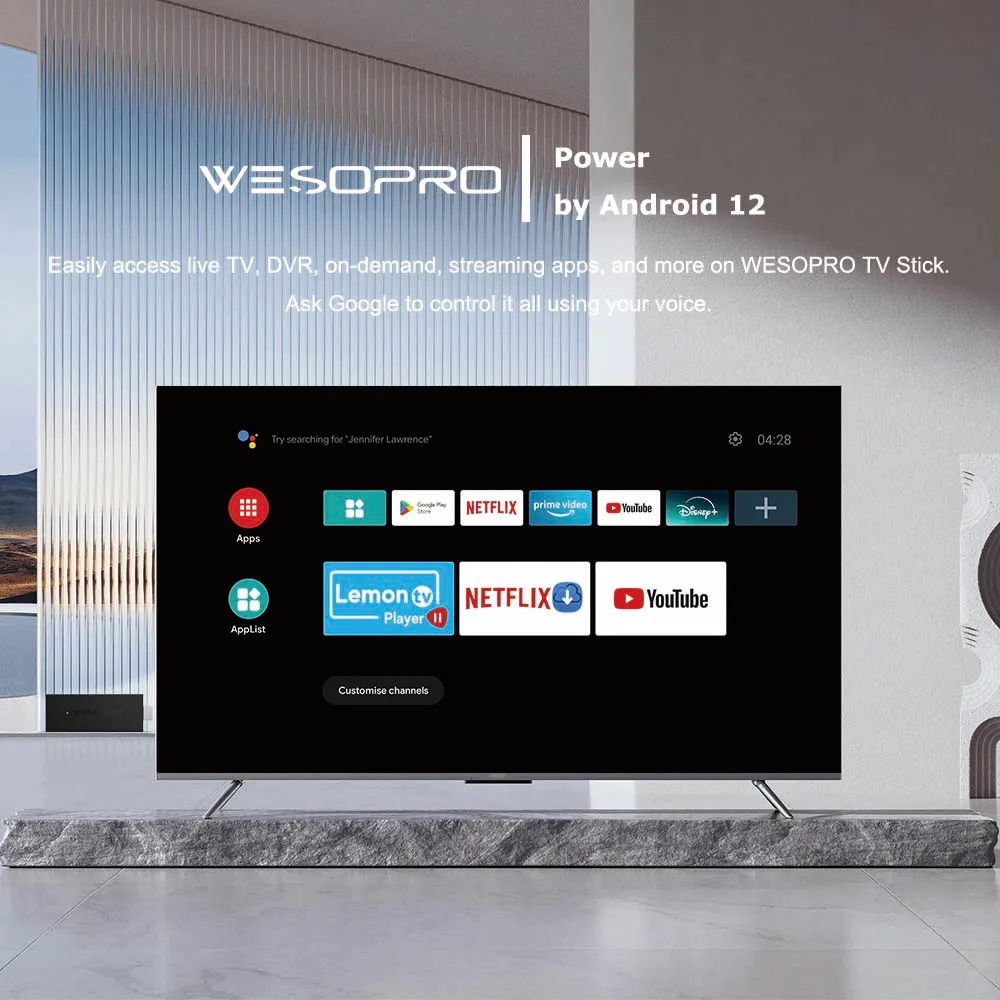 WESOPRO TV Stick G2 Android 12 Smart TV Dongle 2GB RAM 16GB ROM 2.4 جيجا هرتز 5.0 جيجا هرتز واي فاي 6 BT5.0 H.265 4K 30pfs VS Xiaomi Mi TV Stick