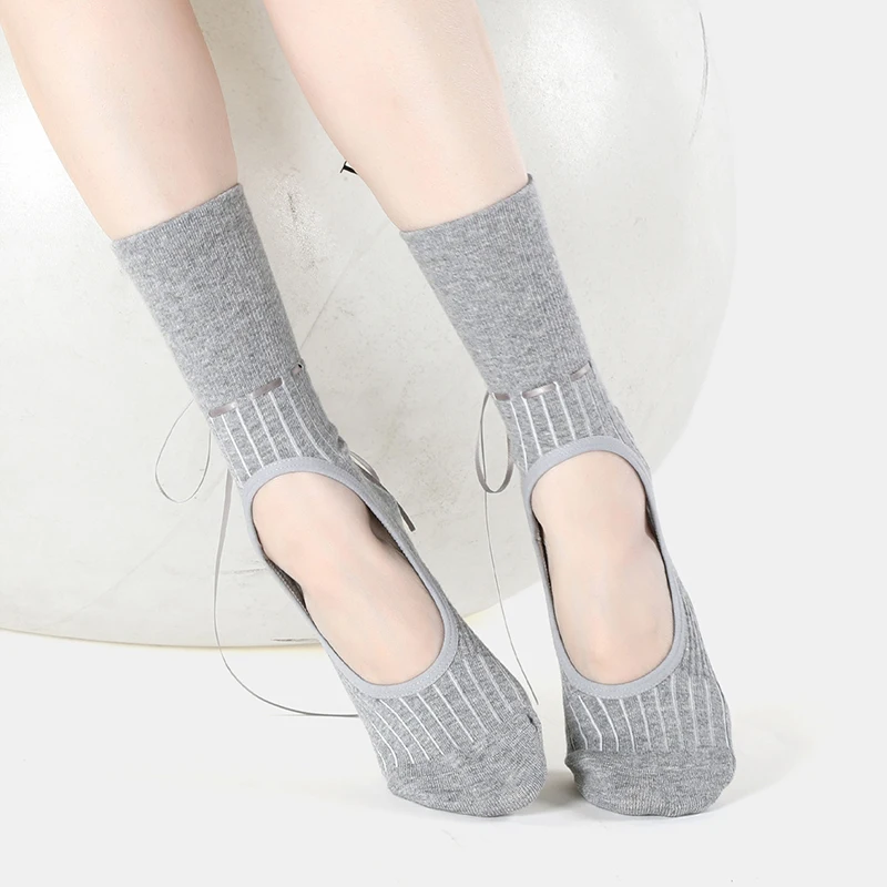 Women Yoga Socks Non-Slip Ballet Dance Fitness Pilates Workout   Socks Personality Drawstring Ribbon Lace-up Socks