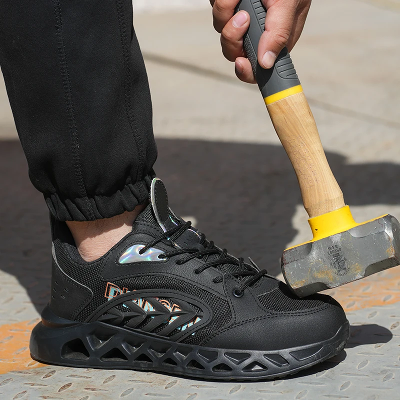 Elastic sole Steel Toe Cap Safety Shoes for Men, Anti-Puncture Anti-Smash Work Sneakers Construction Outside Footwear