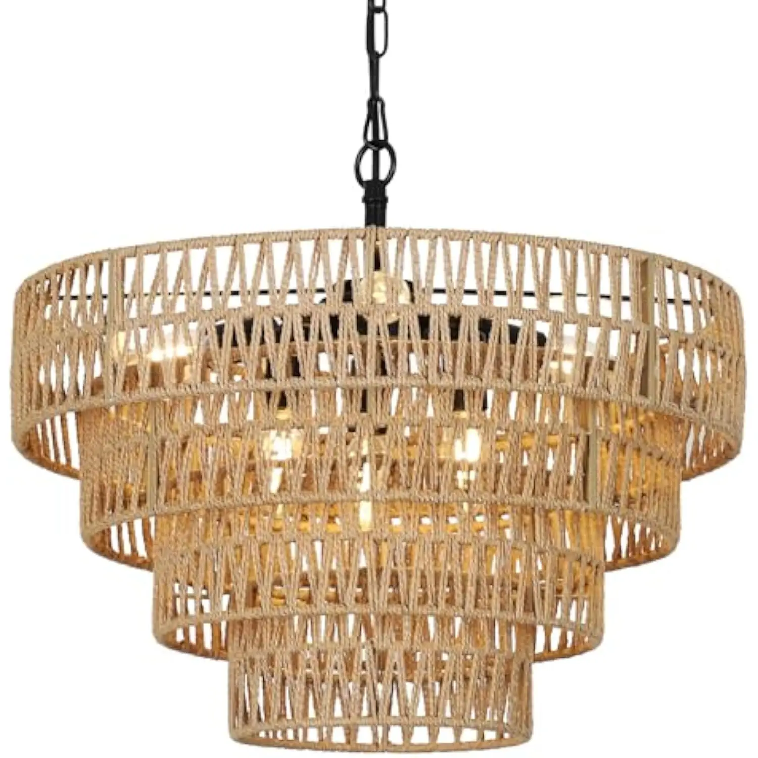 

Boho Rattan Chandelier, 6-Light Dining Room Light Fixture, Wicker Pendant Lighting with 4-Tier Woven Lampshade, Large Farmhouse