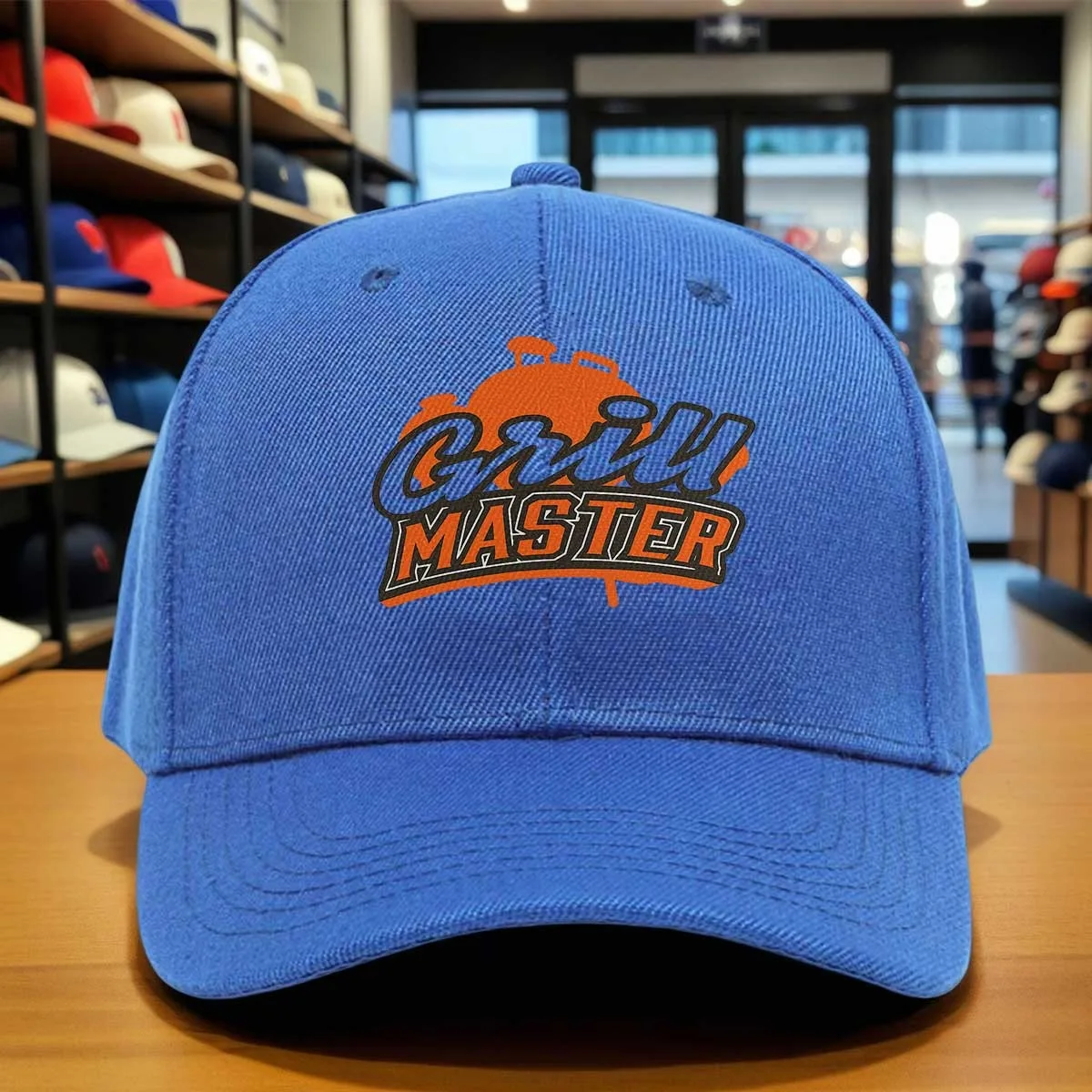 Grill Master Logo Baseball Cap, Orange And Black Design, Casual Adjustable Dad Hat for Outdoor Grilling And Parties
