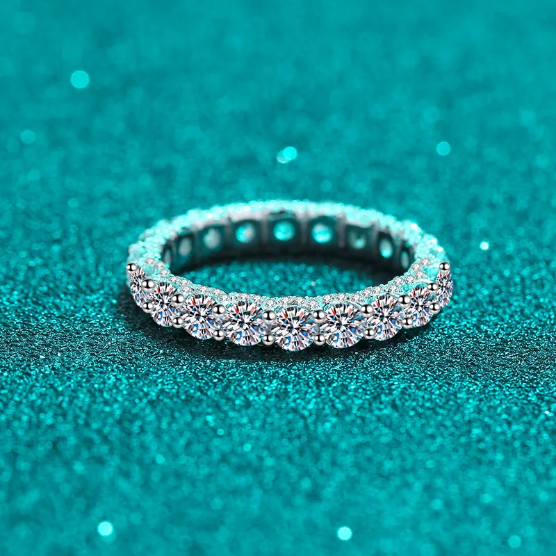 

S925 Sterling Silver Eternity Ring Moissanite Diamond Ring Classic Style Prong Setting Engagement Jewelry Women Wholesale