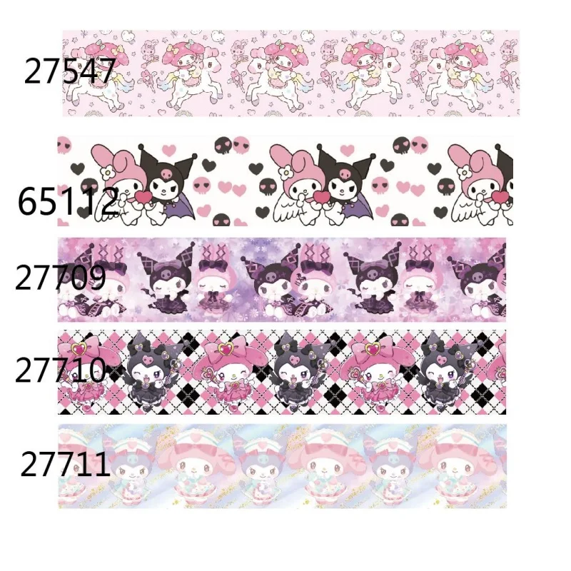 5Yards My Melody Kuromi Cartoon Grosgrain Ribbon for Hairbows DIY Gifts Sewing Accessories Crafts Materials