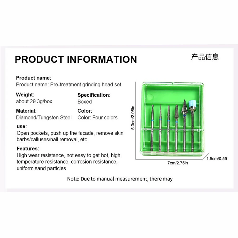 Zestaw 6 frezów do paznokci z etui, profesjonalne narzędzia do manicure i pedicure o różnych kształtach, diamentowe polerowanie, usuwanie skórek.