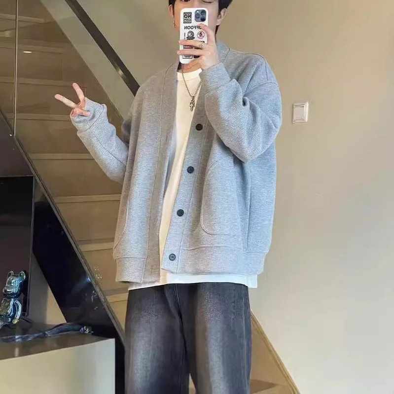 Spring Autumn Men Women Waffle Loose Long Sleeve Cardigan Jacket American Style Couples Comfortable Lazy Hoodie