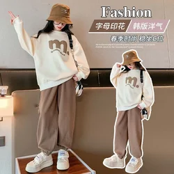 2024 Autumn Winter Teenager Kids Girl Children Set Clothes Hoodiestracksuit Sweatshirt + Sport Pants 5 6 7 8 9 10 11 12 Year