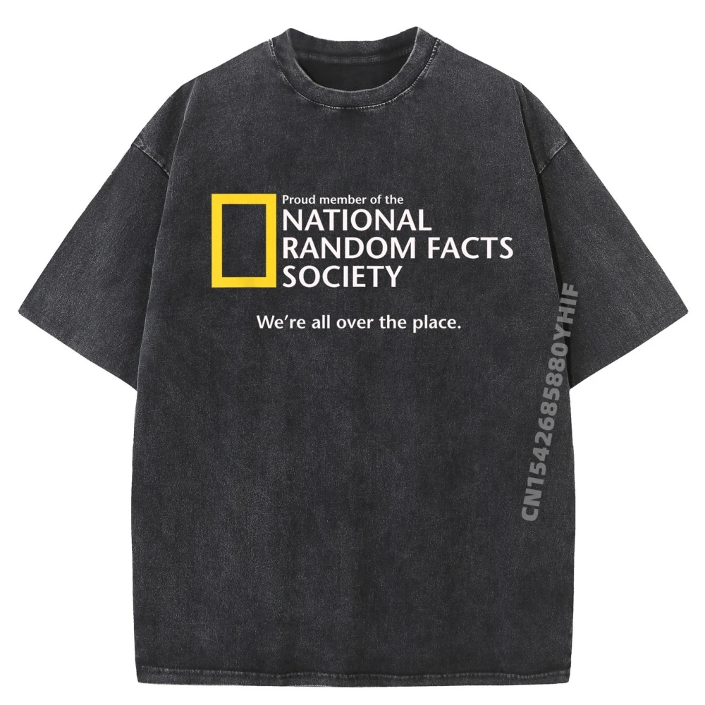 

Funny National Random Facts Society For Odd Memory People Vintage Washed T Shirt Men's Shirt Classic Printed Tops