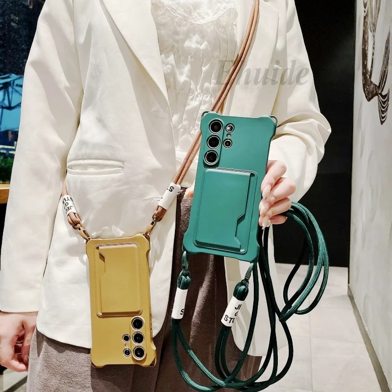 Crossbody حزام الحال بالنسبة لسامسونج غالاكسي S25 الترا S24 FE S23 زائد A15 A55 A16 A35 A36 للصدمات محفظة فتحة للبطاقات غطاء الحبل