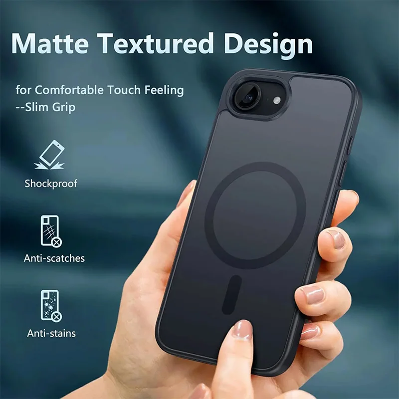 Luxuriöse halbtransparente MagSafe-Magnet-Handyhülle für iPhone 18 17 16 E 15 Pro Max, mattierte, stoßfeste Rückabdeckung – Detail 2