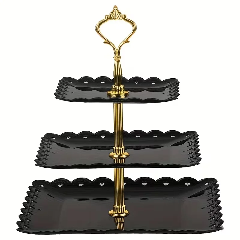 1pcs Three-Tier Black Plastic Cupcake Stand, a lightweight and Easy-to-Clean Elegant Dessert Tart, Suitable for Parties, Birthda