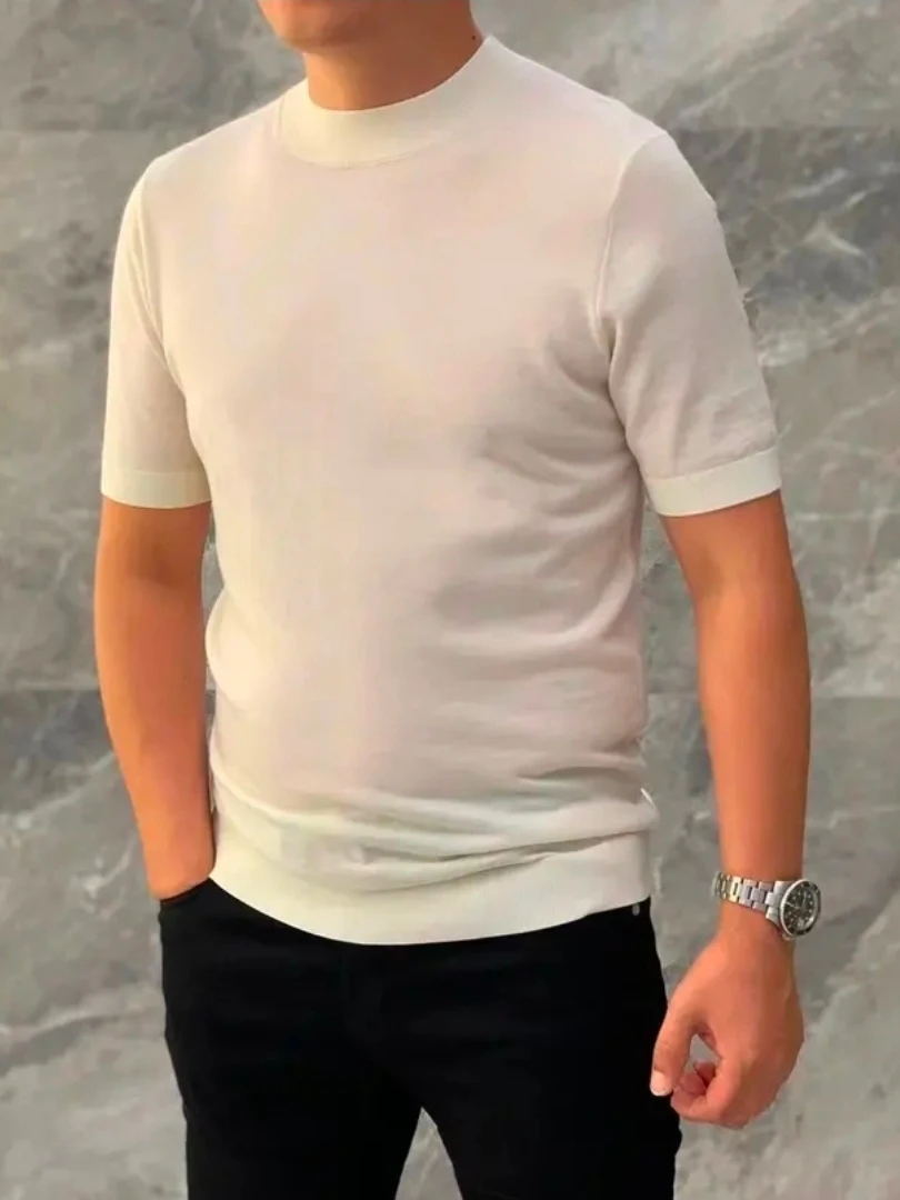 

Faionable Knitted ort Sve T-irt round Ne Slim Fit Casual Sle Urban Trend Antibacterial Treaent Autumn Winter N...