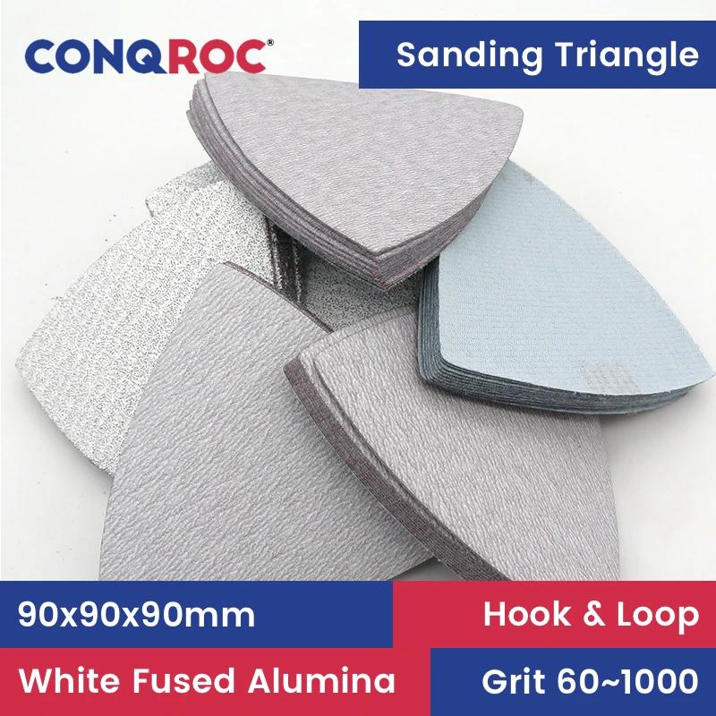 Sanding Triangles 90x90x90mm White Fused Alumina Dry Sanding Papers Hook and Loop 100-Piece Grit-60~1000