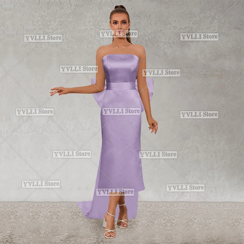 A-line Strapless Mid-Calf Dresses with Butterfly Dragtail for Banquet Party Ball Cocktail Party Formal Evening Gowns