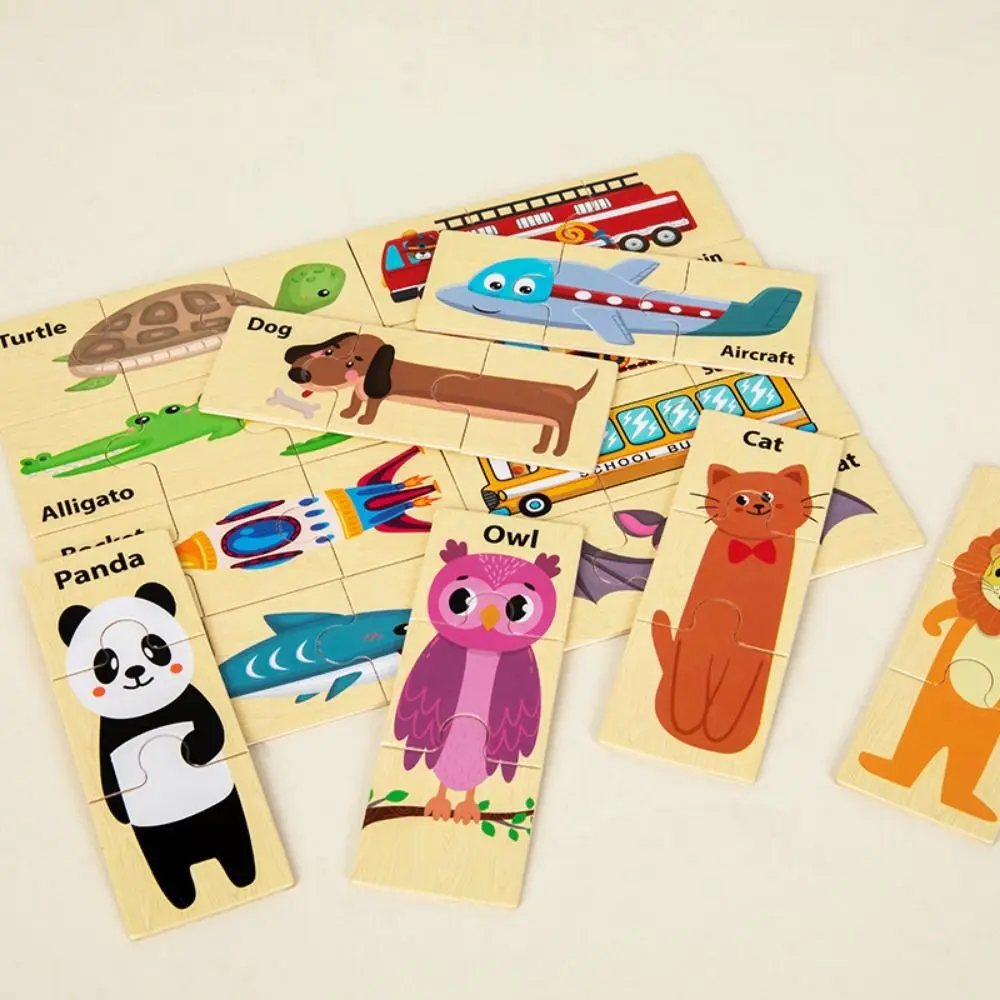 Material de madeira quebra-cabeça de madeira forma tangram design dos desenhos animados animais jogo de quebra-cabeça função educacional tipo quebra-cabeça
