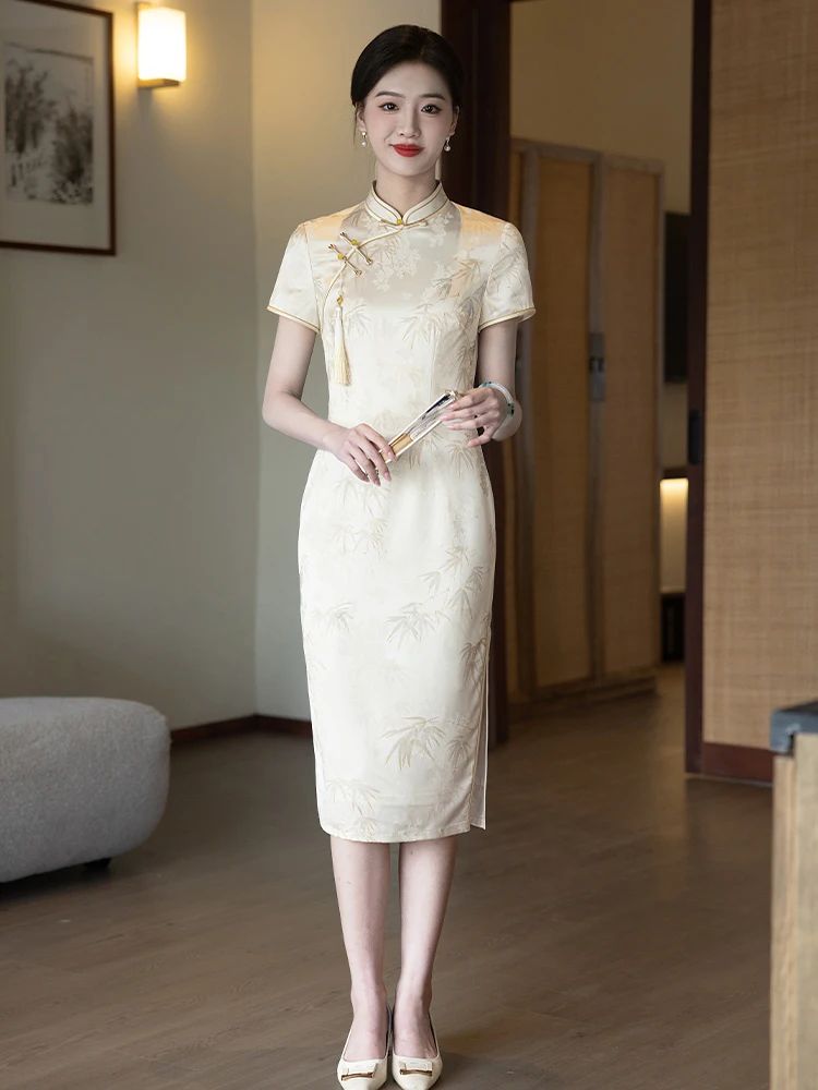 

New Chinese Sle Reformed Mid-Length Women's Dr 2025 Summer Retro Daily Wear Ceremony Gown