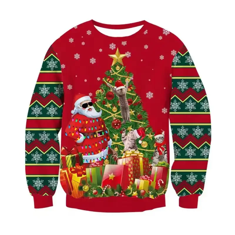 Happy Christmas Warm Santa Claus Ugly Sweater For Men Outdoor Festival Gift O-neck Pullover Ugly Sweaters Women Xmas New Year
