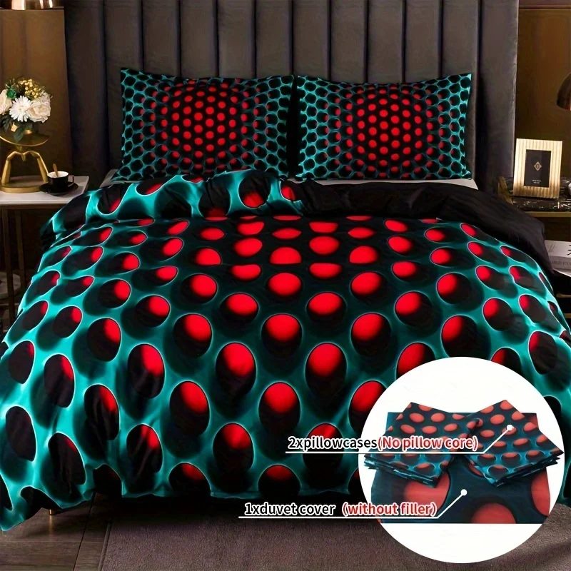 

3D Printing Stereoscopic Dense Holes Pattern Bedding Set, Colorful Duvet Cover Set (Without Quilt)