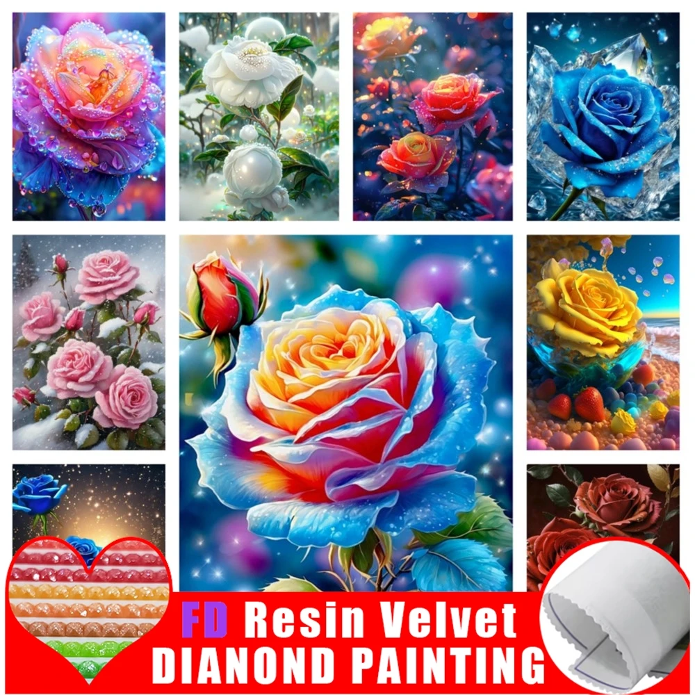 FD الراتنج DIY الماس اللوحة الجديدة 2024 روز الماس التطريز زهرة فسيفساء مجوهرات الملونة النباتات هدية تزيين المنزل #1