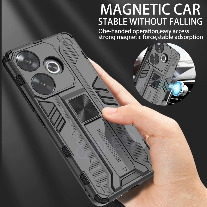 For Poco F6 5G Case Luxury Armor Magnetic Holder Phone Case for Xiaomi PocoF6 Poco F6 Little F 6 Shockproof Hard PC Back Cover