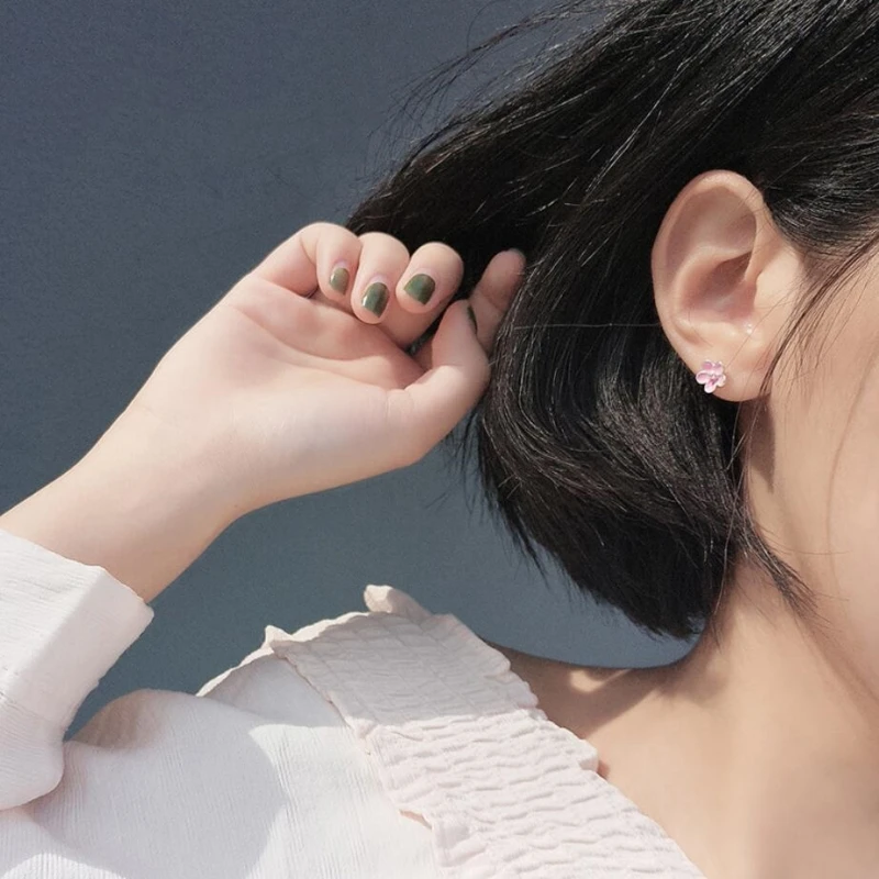 Pink Flower Peach Blossom Cute 925 Sterling Silver Trendy Female Stud Earrings For Women Luxury Jewelry EA115