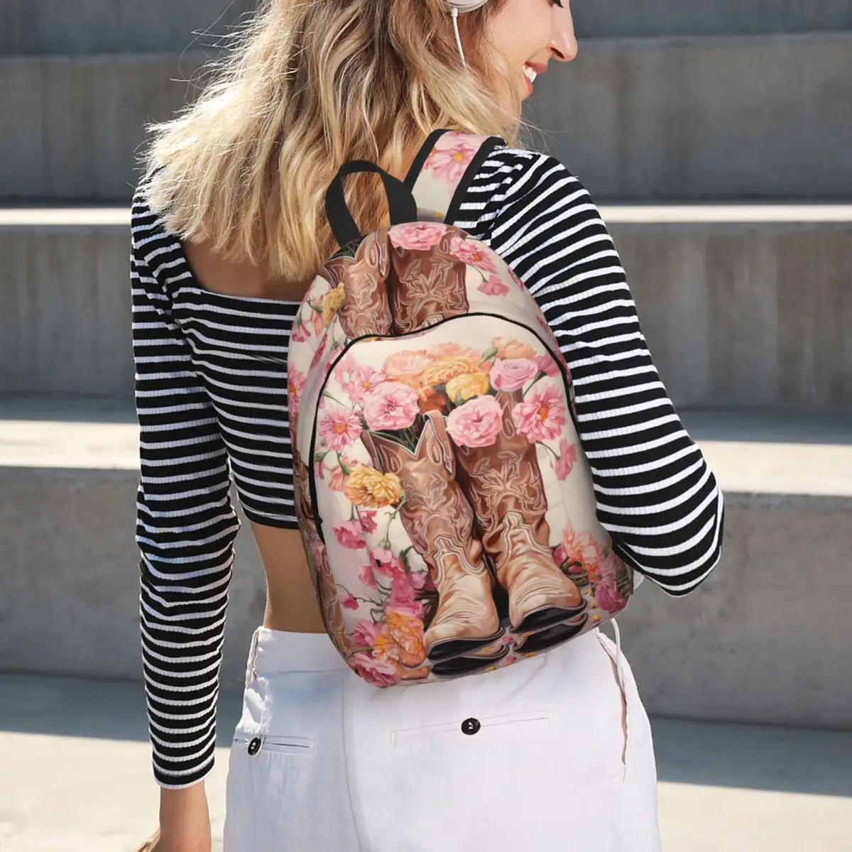 

Western Cowboy Boots With Hat And Flowers Student Backpack School Bag Hiking Travel Daypack for Boys Girls Bookbag Shoulder Bags