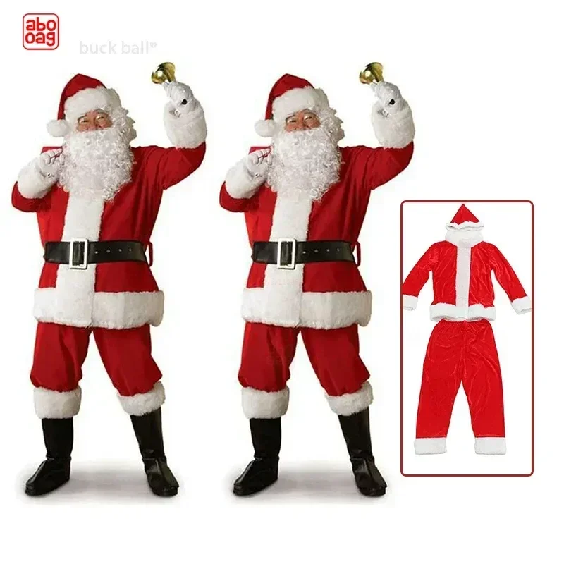 

Santa Claus Cosplay Costume Christmas Classic Red Deluxe Velvet Xmas Men Santa Claus Disguise Suit Christmas New Year Party Gift