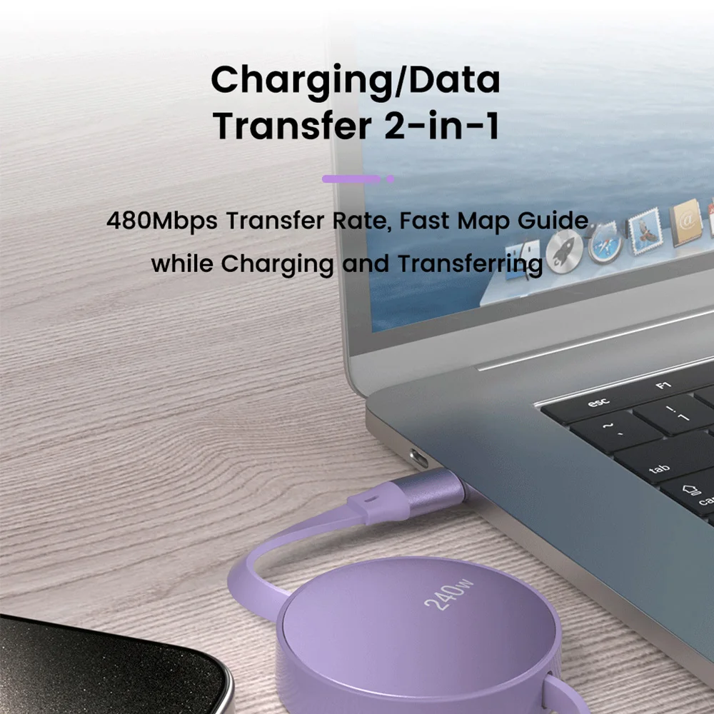 Retractable 240W PD USB C Cable to Type c Cable For MacBook iPad Fast Charger Cable for iPhone 15 Plus Pro Max Charger Data Wire