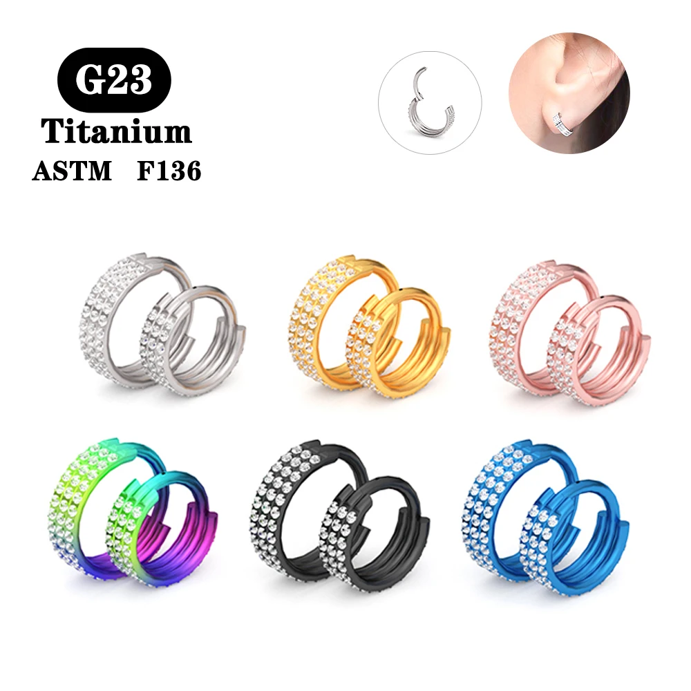 1 Pcs Medical Titanium Three-row Zircon Snap Type Earrings Labial Ring Cartilaginous Puncture Jewelry for Women Ladies New 2022