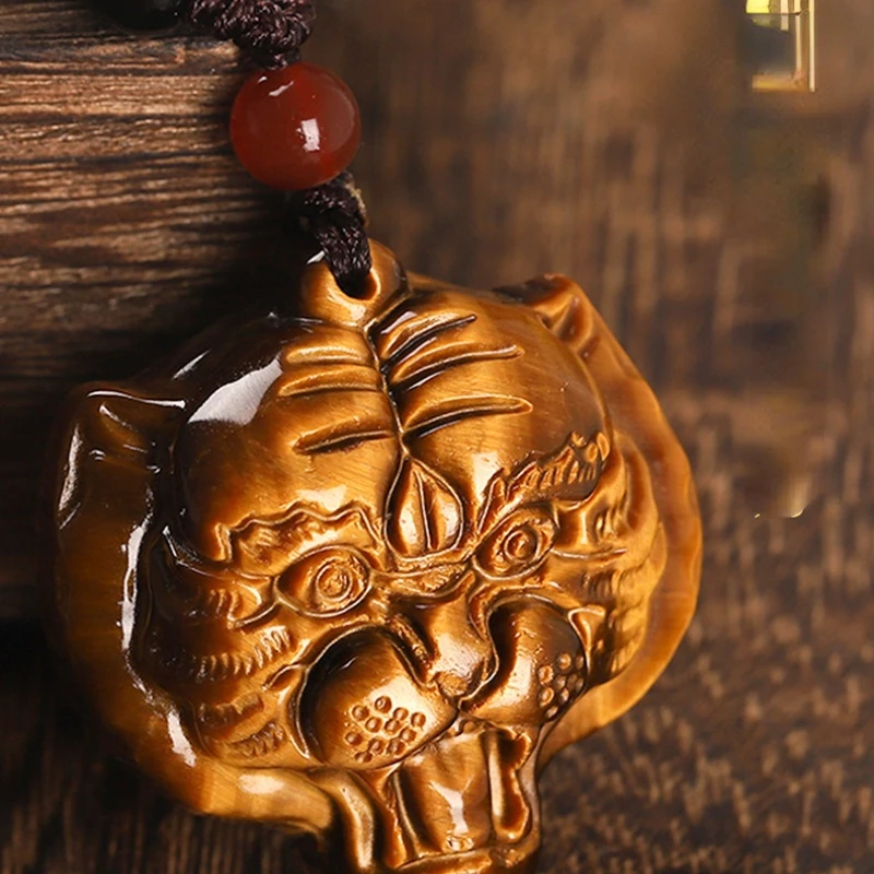 

Tiger Eye Stone Zodiac Pendant Wooden Stone Zodiac Jade Pendant Tiger Zodiac Tiger Head Jade Pendant