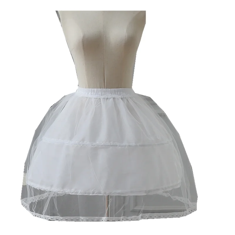 White Children Petticoat A-Line 3 Hoops One Layer Kids Crinoline Lace Trim Flower Girl Dress Underskirt Elastic Waist