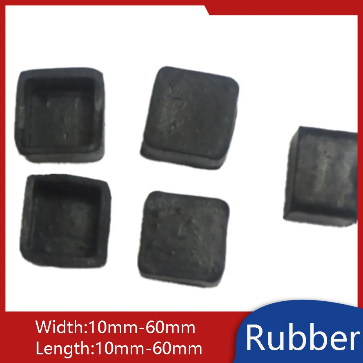 Rubber Sleeve Square Tubing End Cap Furniture Leg Protectors Anti-Slip Furniture Feet Covers 10mm-60mm Width