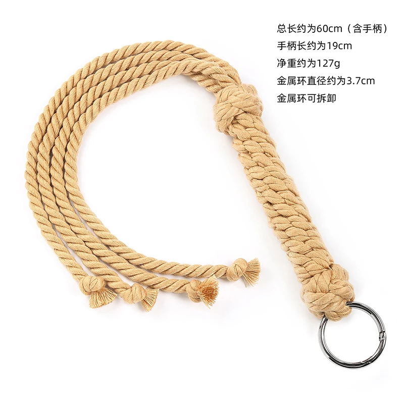 60cm Iron Ring Handle Hemp Rope Weaving Horsewhip Riding Crop Flogger Paddle Slapper Horse Training Dressage Whips