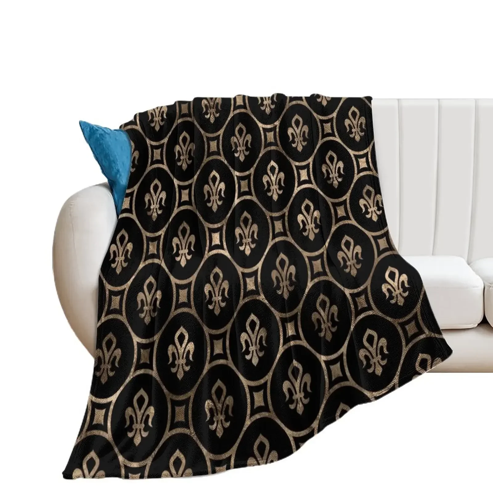 

Fleur-de-lis pattern - Black and Gold Throw Blanket Bed Fashionable Soft For Decorative Sofa Blankets