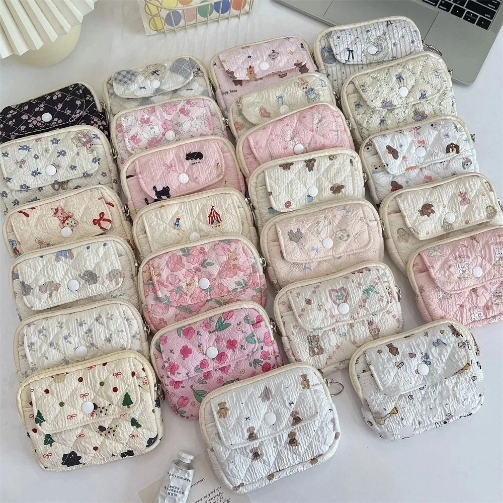 Portamonete floreale a fiori Borsa per rossetto per trucco piccolo in stile coreano di grande capacità Borsa per imballaggio di gioielli Borsa per soldi