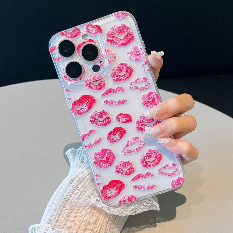 Lip Print Pattern Charger Protective Cover, Suitable for iPhone Models 12 13 14 15 16, Supports 18W 20W Fast Charging, 3Pcs Set