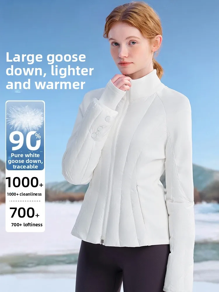 

Slim Fit 90 White Goose down Jacket Women's Winter Waist Cinching Skiing Light Thin Inner Coat Nylon Fabric Long Sleeve Short