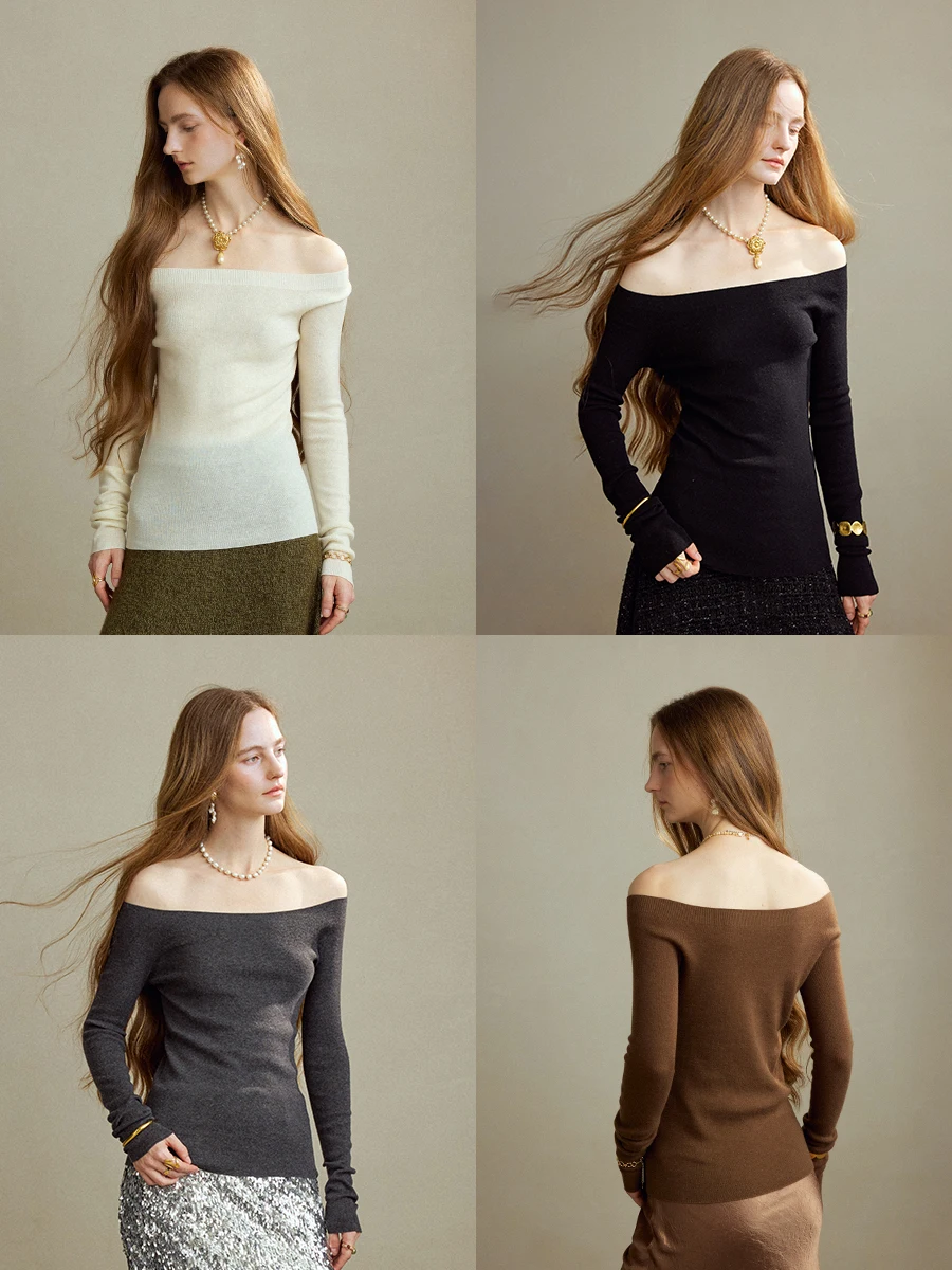 

from That Time on Windy Knitted Long Sve One oulder Women's Base Layer Commute Top Soft French Sle Winter Sweater