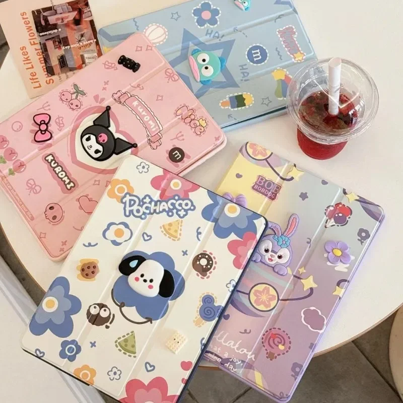 

Чехол Sanrio Kuromi для Ipad A16 11th 2025 Air7 Pro 21 11 дюймов Чехол 10th 10.9in Air4 9th 10.2in Трехкратный чехол для планшета с гнездом для ручки