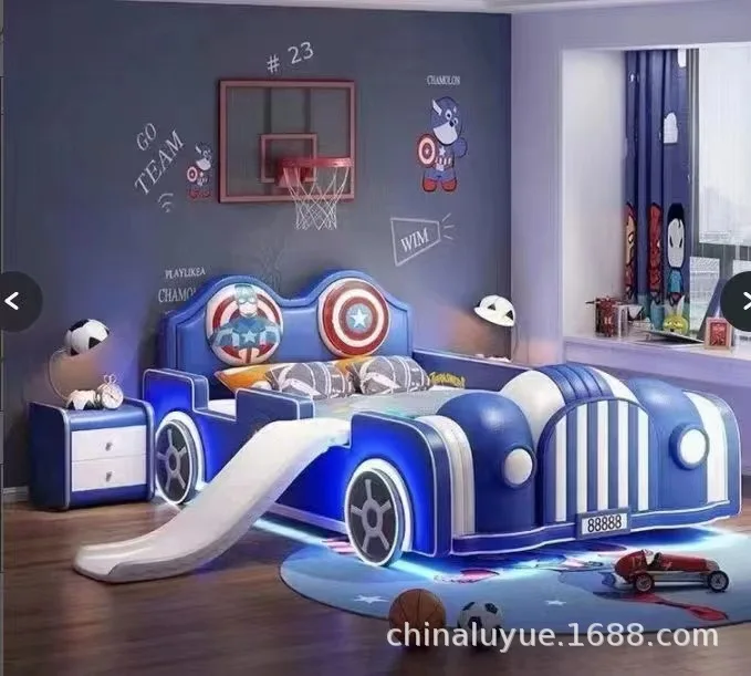 Hot-selling American Team Cartoon Children and Boys Car Modeling Racing Leather Single Multi-color Double Bed