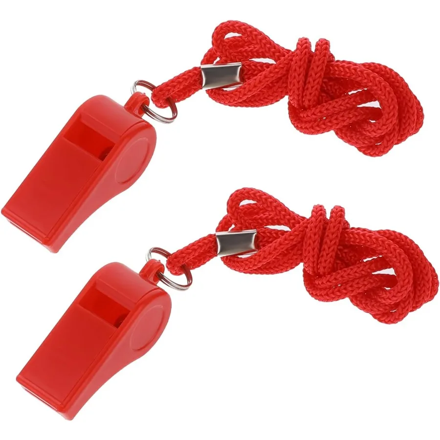 صفارة مكونة من قطعتين من صفارات المدرب مع صفارات بلاستيكية بحبل للبالغين صفارات حمراء شفافة بصوت عالٍ صفارة Eme