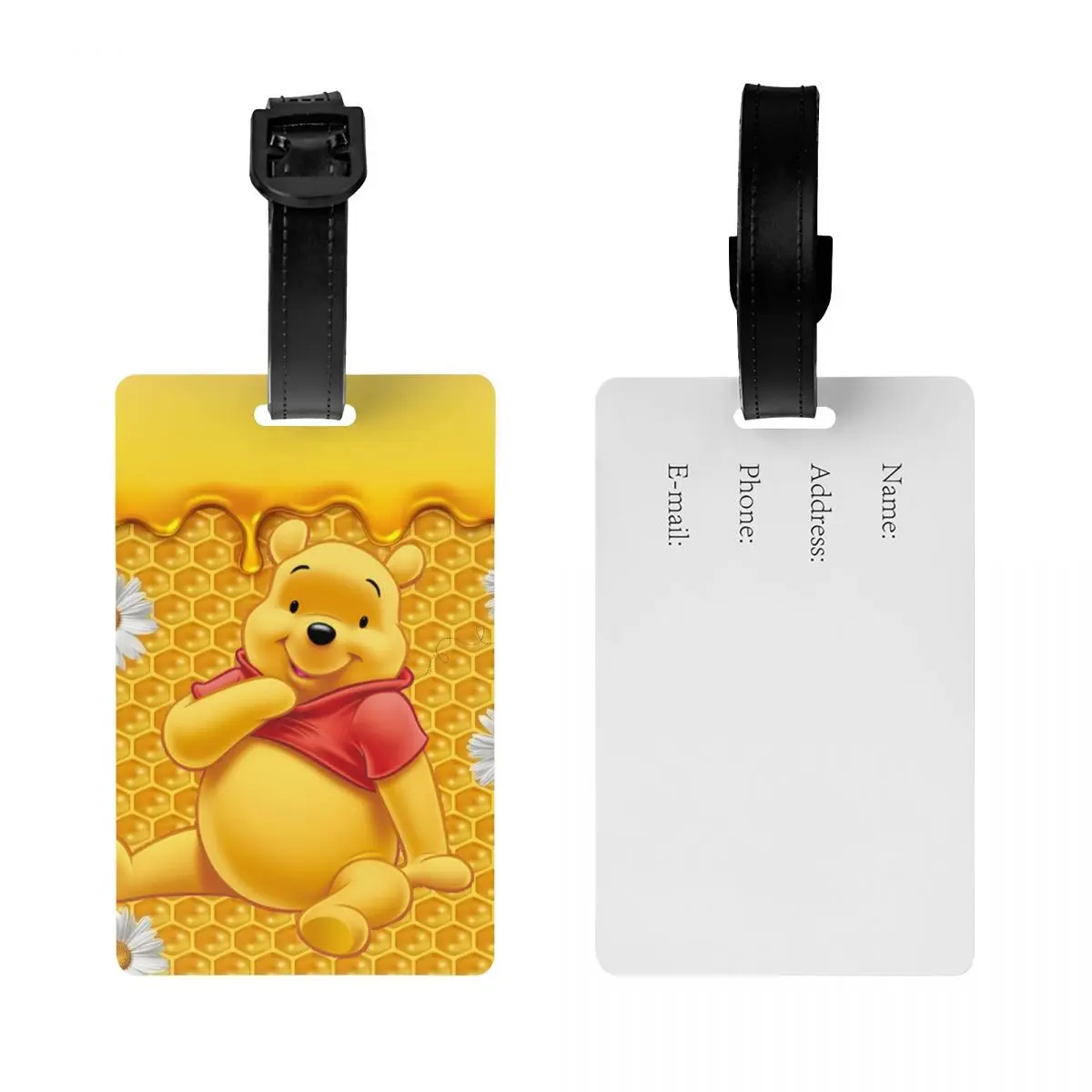 Custom Winnie The Pooh Luggage Tags for Suitcases Cute Cartoon Bear Baggage Tags Privacy Cover ID Label