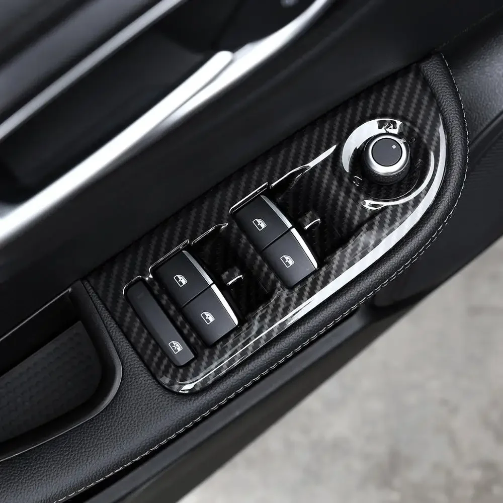 4Pcs ABS Carbon Fiber Window Lift Switch Button Frame Cover Trim For Alfa Romeo Giulia 2017 2018 2019 2020 Car Accessories LHD
