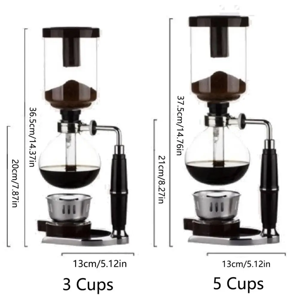 Vintage Filtered Siphon Coffee Maker Durable Glass 3/5 Cups Vacuum Coffee Brewer Borosilicate Glass Burner Coffee Pot Friends