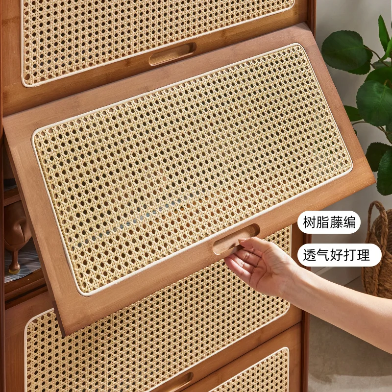 Bambu Rattan Sapateira Tecida, madeira maciça, Dustproof Locker, Entrada Doméstica, Entrada, Varanda, Casa