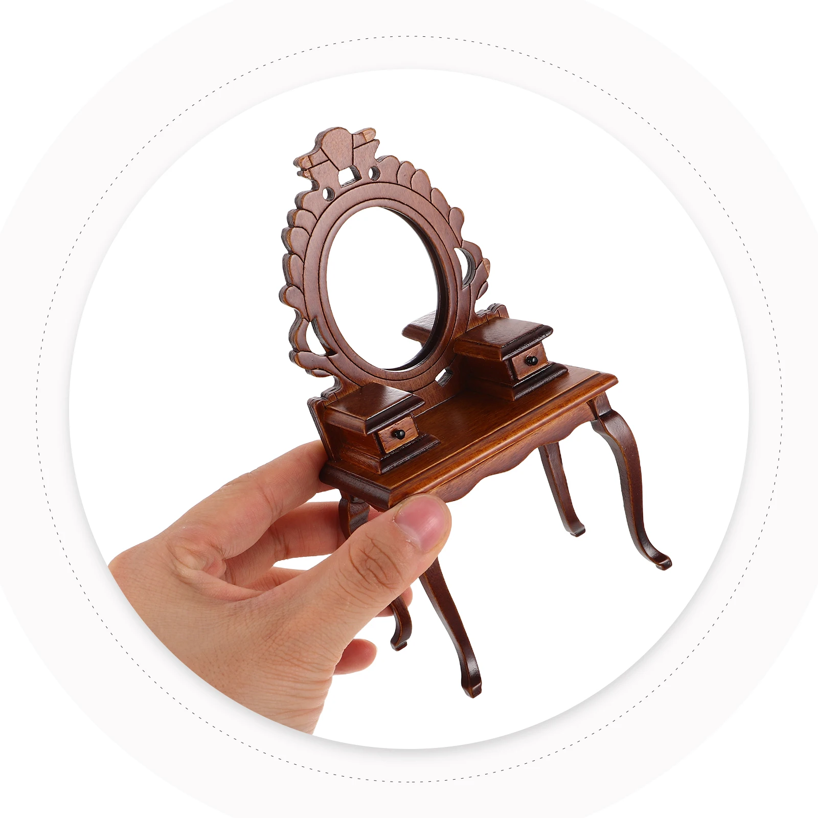 Retro miniatuurmeubilair: 1:12 schaal houten poppenhuis kaptafel set spiegelstoel voor vintage slaapkamer miniatuur